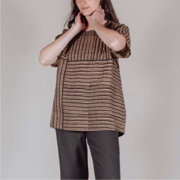 Voloshin sustainable block print gauze top timi lagenlook artsy art to wear M - Picture 3 of 14